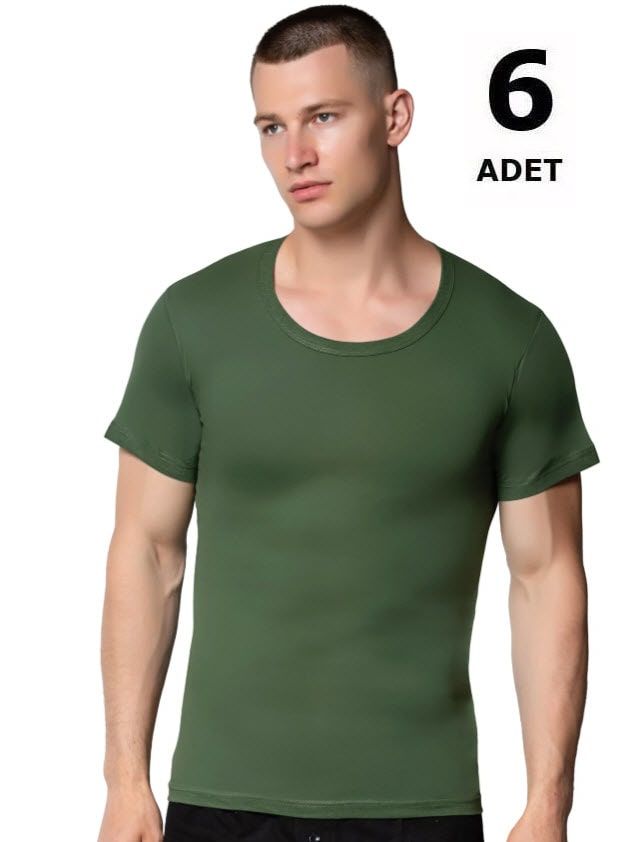 Sedef Yıldızı Erkek Penye Renkli Bisiklet Yaka 6'lı 1009 Gri/Askeri Yeşil/Saks