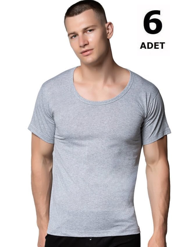 Sedef Yıldızı Erkek Penye Renkli Bisiklet Yaka 6'lı 1009 Gri/Askeri Yeşil/Saks