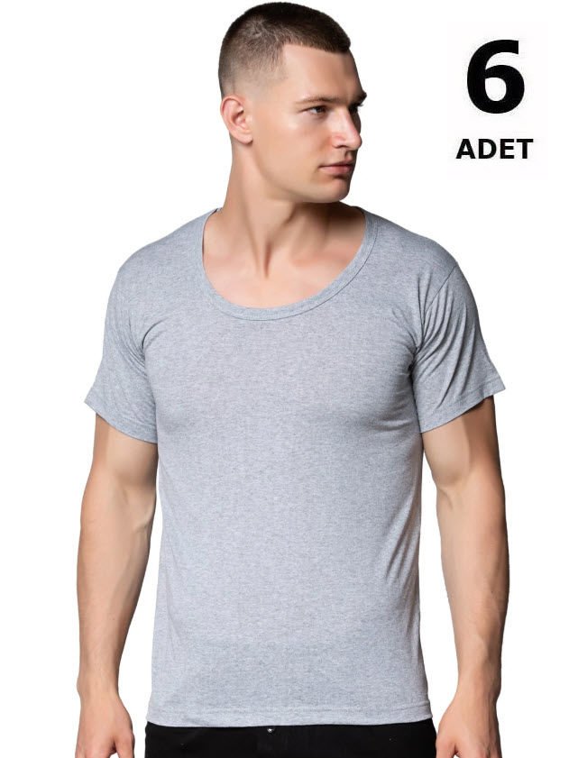 Sedef Yıldızı Erkek Penye Renkli Bisiklet Yaka 6'lı 1009 Gri/Askeri Yeşil/Saks