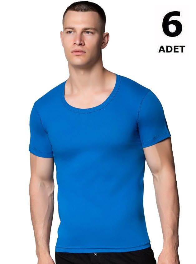 Sedef Yıldızı Erkek Penye Renkli Bisiklet Yaka 6'lı 1009 Gri/Askeri Yeşil/Saks