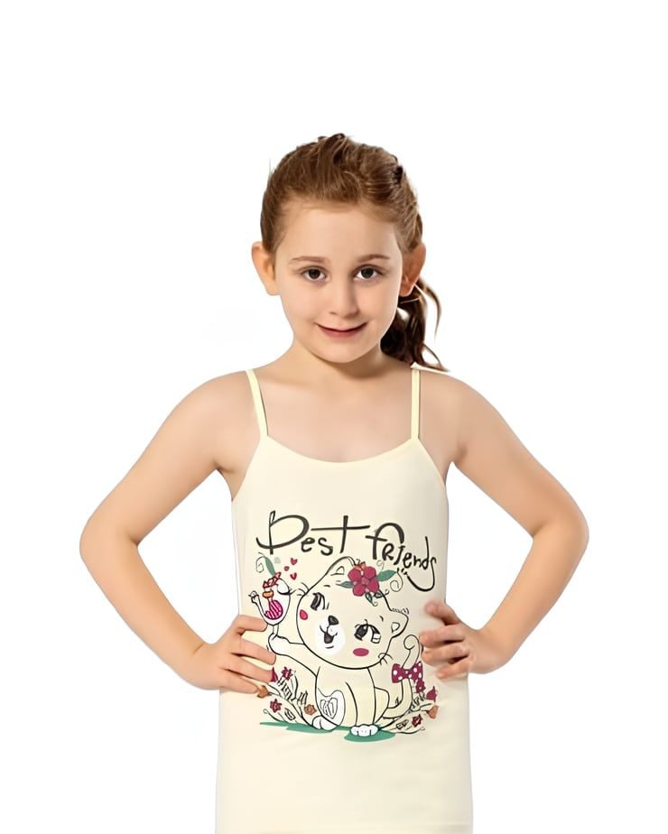 KOTA KIZ ÇOCUK PARÇA BASKILI İP ASKILI LİKRALI ATLET K3408