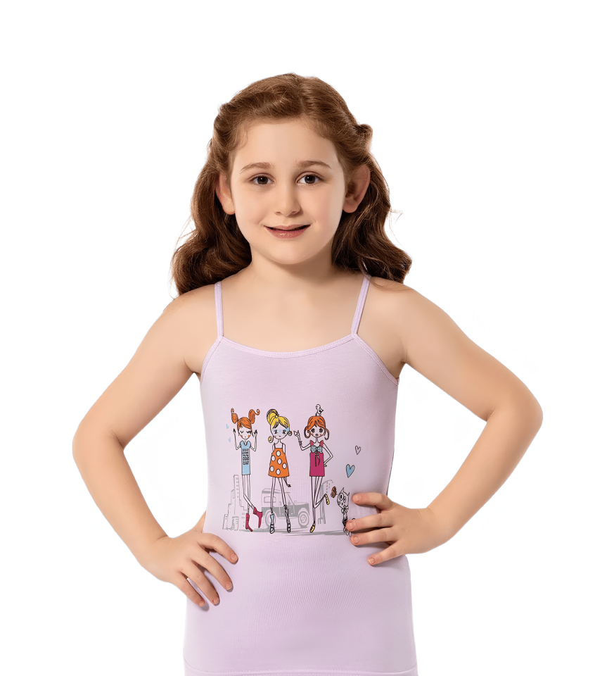 KOTA KIZ ÇOCUK PARÇA BASKILI İP ASKILI LİKRALI ATLET K3408