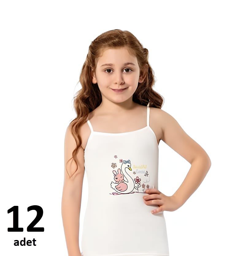 KOTA KIZ ÇOCUK PARÇA BASKILI İP ASKILI LİKRALI ATLET 12'li K3408