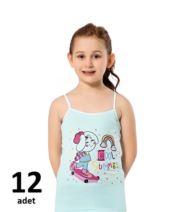 KOTA KIZ ÇOCUK PARÇA BASKILI İP ASKILI LİKRALI ATLET 12'li K3408