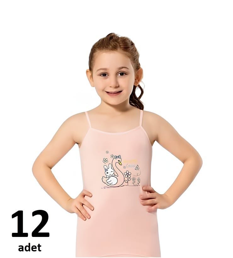 KOTA KIZ ÇOCUK PARÇA BASKILI İP ASKILI LİKRALI ATLET 12'li K3408