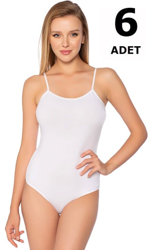 Tutku 0148 Kadın İp Askı Bady 6'lı Beyaz/Siyah/Ten/Gri BEYAZ - S