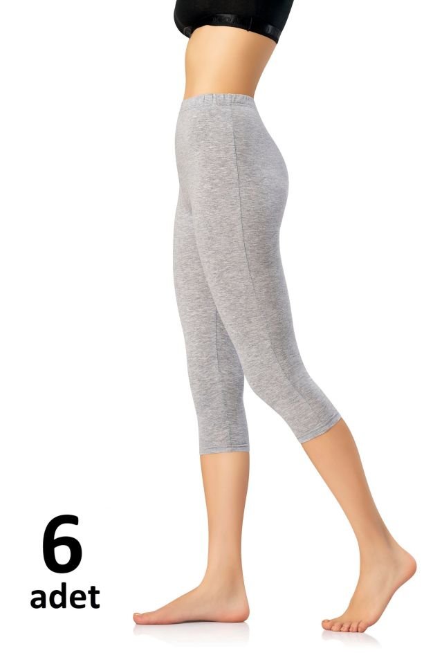 KOTA BAYAN PENYE ELASTAN KAPRİ TAYT Siyah/Beyaz/Gri 6'lı K4005