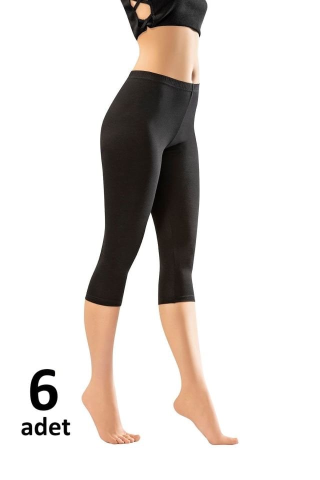 KOTA BAYAN PENYE ELASTAN KAPRİ TAYT Siyah/Beyaz/Gri 6'lı K4005