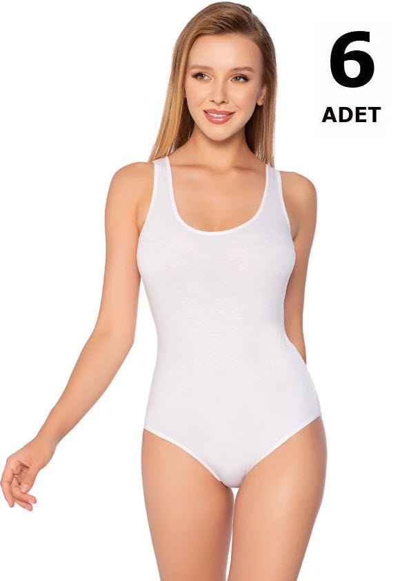 Tutku 0149 Kadın Geniş Askı Bady 6'lı Beyaz/Siyah/Gri BEYAZ - S