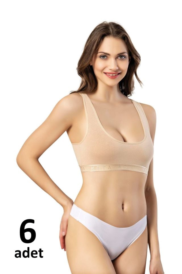 KOTA BAYAN GENİŞ ASKILI PEDLİ BÜSTİYER Siyah/Beyaz/Ten 6'lı K6313