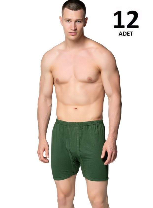 Sedef Yıldızı Erkek Penye Renkli Arjantin (Paçalı) Külot 12'li 1011 Siyah/Gri/Saks/Askeri Yeşil