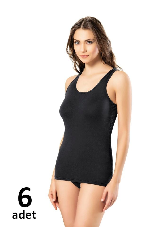 KOTA BAYAN GENİŞ ASKILI ATLET Siyah/Beyaz 6'lı K6020