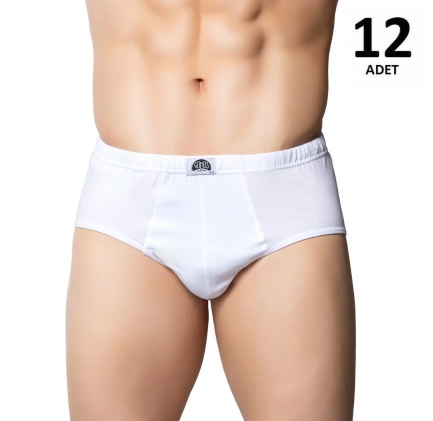 Gümüş Erkek Beyaz Penye Kom Slip Külot 12'li 3006