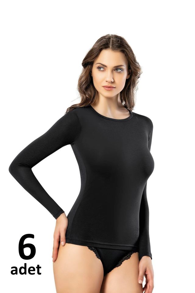 KOTA BAYAN UZUN KOL ATLET Siyah/Beyaz 6'lı K6023