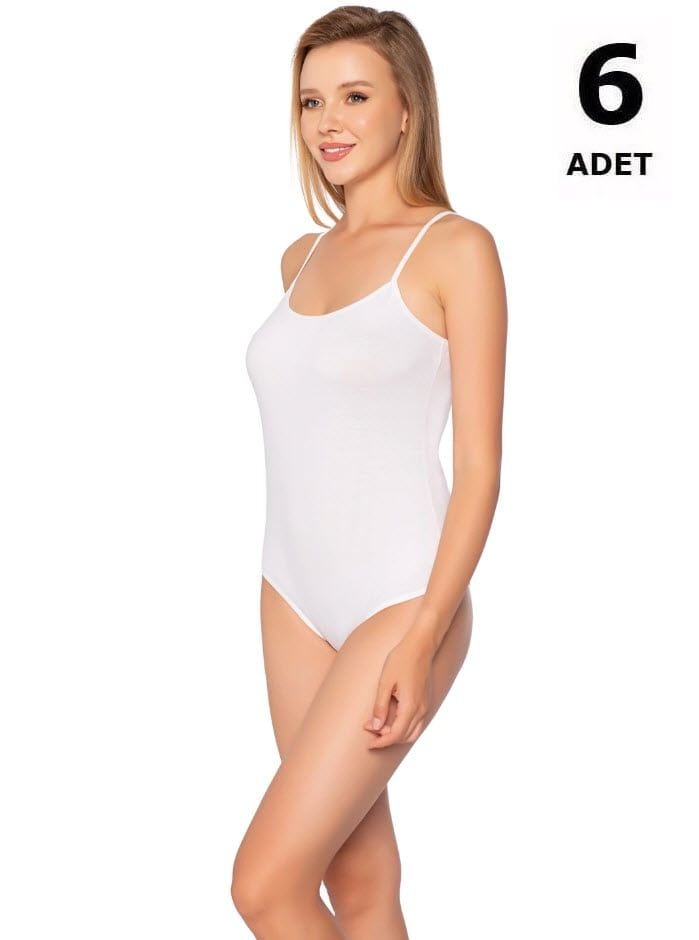 Sedef Yıldızı Kadın Likralı İp Askılı Body 6' lı 1026 Siyah/Gri/Beyaz