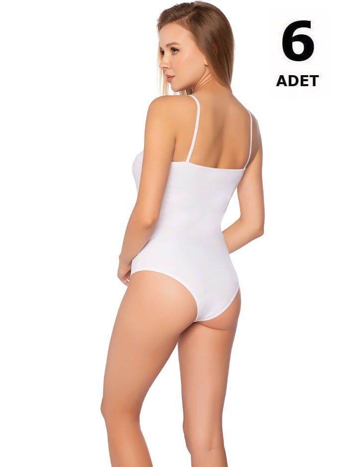 Sedef Yıldızı Kadın Likralı İp Askılı Body 6' lı 1026 Siyah/Gri/Beyaz