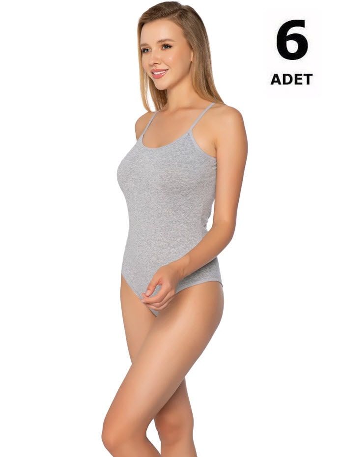 Sedef Yıldızı Kadın Likralı İp Askılı Body 6' lı 1026 Siyah/Gri/Beyaz