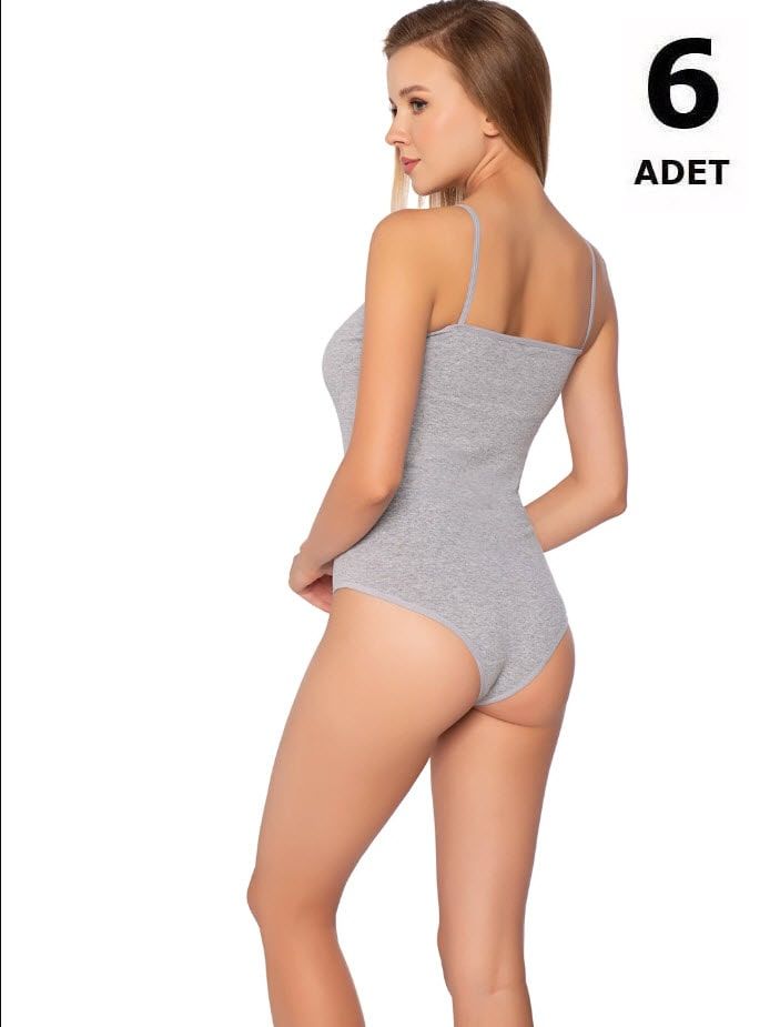 Sedef Yıldızı Kadın Likralı İp Askılı Body 6' lı 1026 Siyah/Gri/Beyaz