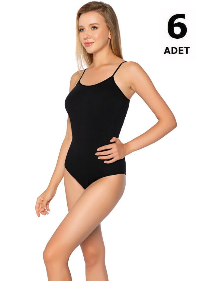 Sedef Yıldızı Kadın Likralı İp Askılı Body 6' lı 1026 Siyah/Gri/Beyaz