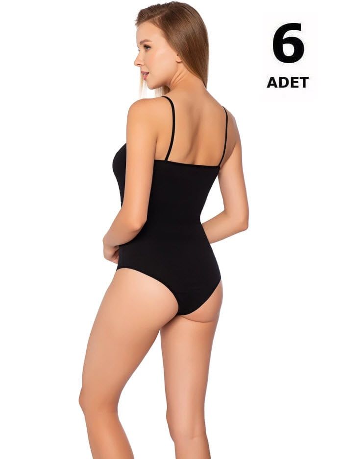 Sedef Yıldızı Kadın Likralı İp Askılı Body 6' lı 1026 Siyah/Gri/Beyaz